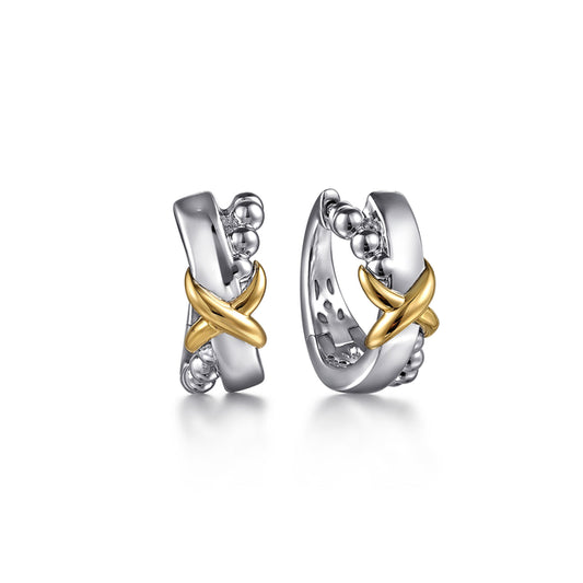 925 Sterling Silver and 14K Yellow Gold Bujukan Intricate Hoop Earrings