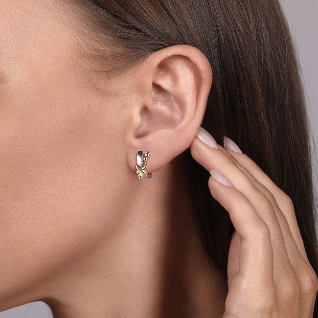 925 Sterling Silver and 14K Yellow Gold Bujukan Intricate Hoop Earrings