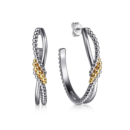 925 Sterling Silver and 14K Yellow Gold Bujukan Bypass J Hoop Earrings