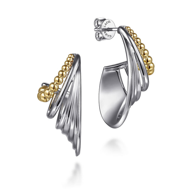 925 Sterling Silver and 14K Yellow Gold Bujukan J Hoop Earrings