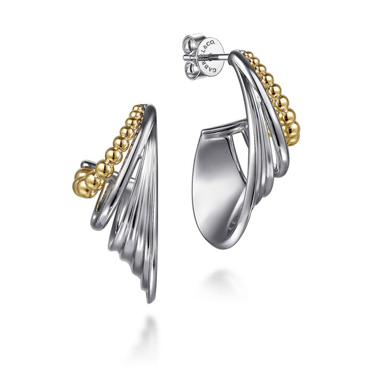 925 Sterling Silver and 14K Yellow Gold Bujukan J Hoop Earrings