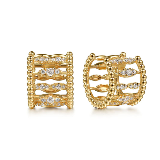 14K Yellow Gold Bujukan Diamond Huggie Earrings