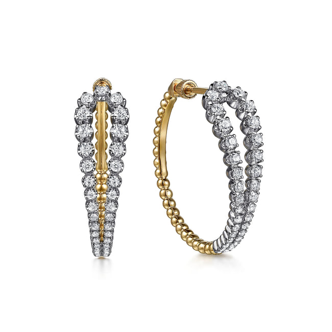 14K White & Yellow Gold Bujukan and Graduating Diamond Classic Hoop Earrings