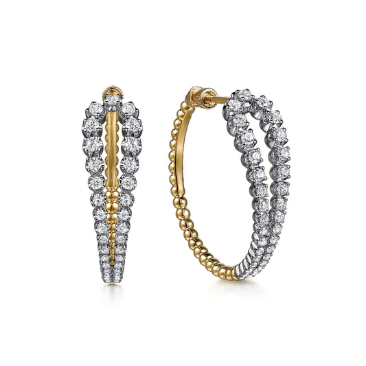 14K White & Yellow Gold Bujukan and Graduating Diamond Classic Hoop Earrings
