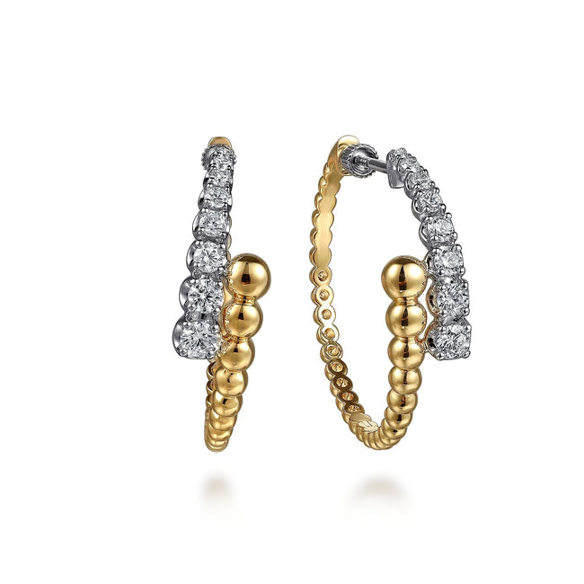 14K White & Yellow Gold Bujukan and Graduating Diamond Bypass Hoop Earrings