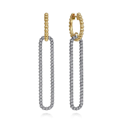 14K White & Yellow Gold Bujukan Beads and Diamond Huggie Drop Earrings
