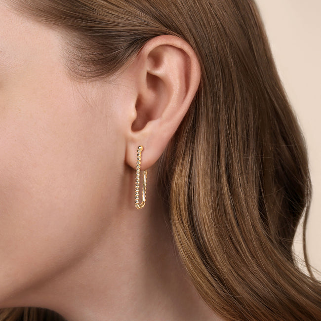 14K Yellow Plain Gold Bujukan Beads 30mm Rectangle Hoop Earrings