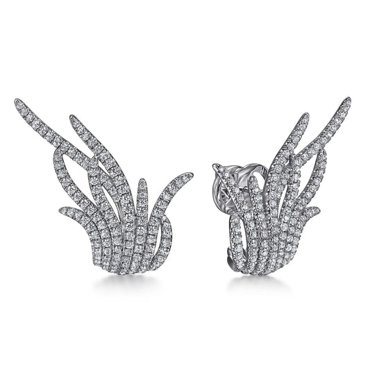18K White Gold Layered Multi Row 25mm Diamond Huggie