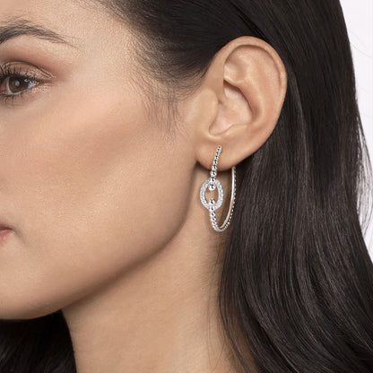 925 Sterling Silver Bujukan and White Sapphire Hoop Earrings