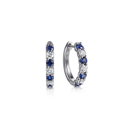 15mm 14K White Gold Diamond and Sapphire Huggie Earrings
