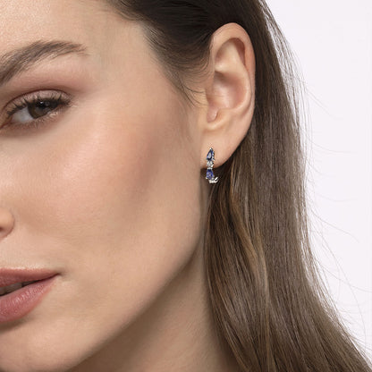 14K White Gold Diamond and Pear Sapphire J-Hoop Earrings