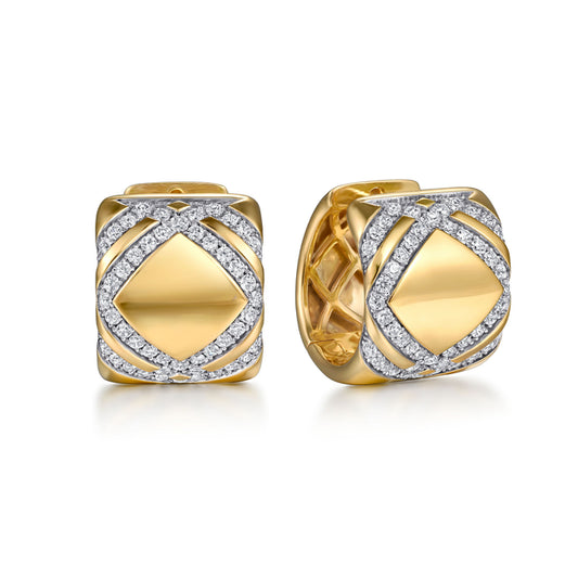 18K Yellow Gold Diamond Huggie Earrings