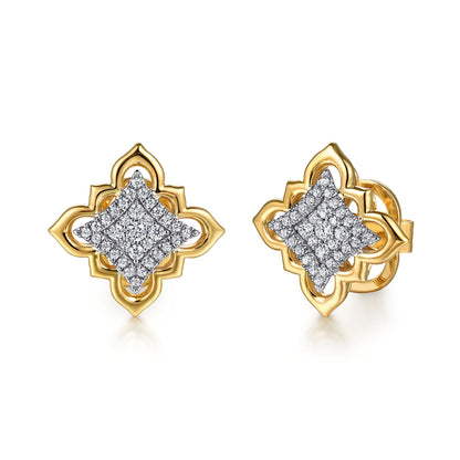 18K White & Yellow Gold Graduating Diamond Floral Stud Earrings