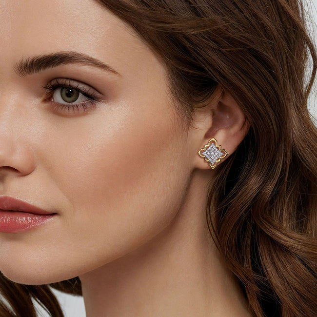 18K White & Yellow Gold Graduating Diamond Floral Stud Earrings