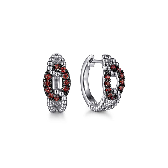 925 Sterling Silver Garnet Bujukan Link Huggie Earrings