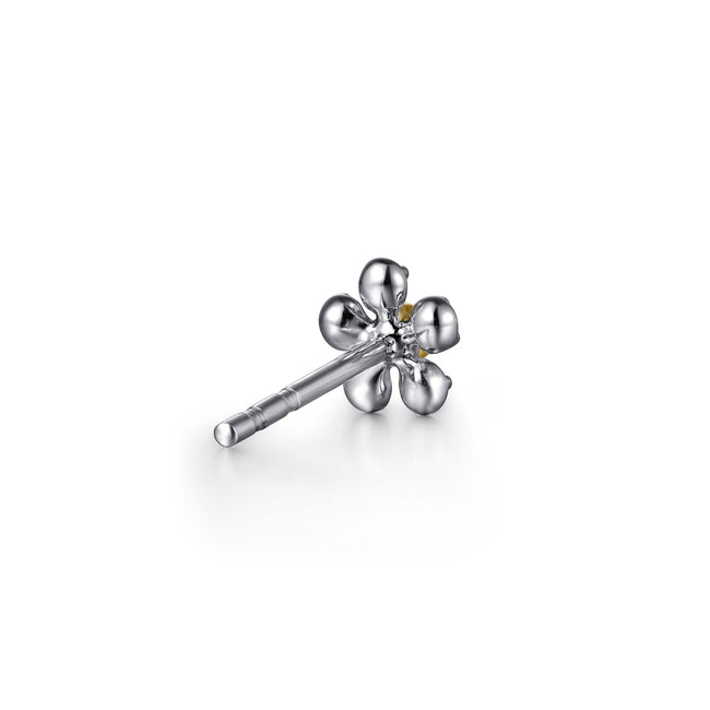 14K Yellow Gold & 925 Sterling Silver Diamond Flower Stud Earrings