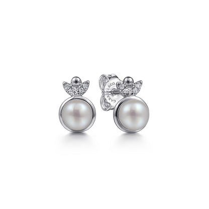 925 Sterling Silver Diamond Bujukan Pearl Stud Earrings