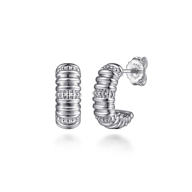 925 Sterling Silver Bujukan Shrimp J Hoop Earrings