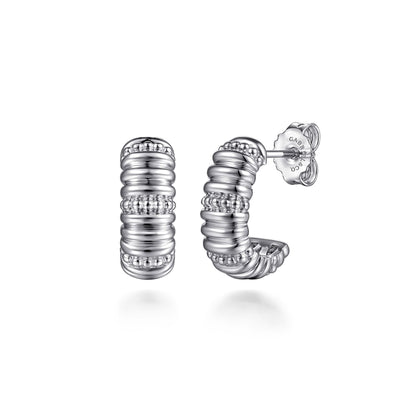 925 Sterling Silver Bujukan Shrimp J Hoop Earrings