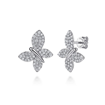 14K White Gold Diamond Butterfly Stud Earrings