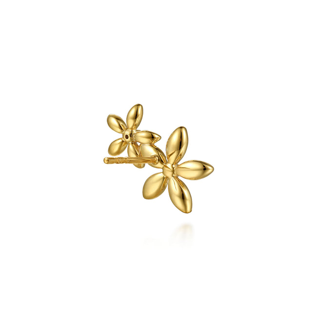 14K Yellow Gold Diamond Floral Ear Climber Earrings