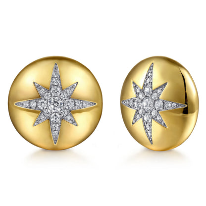 14K Yellow Gold Diamond Starburst Stud Earrings