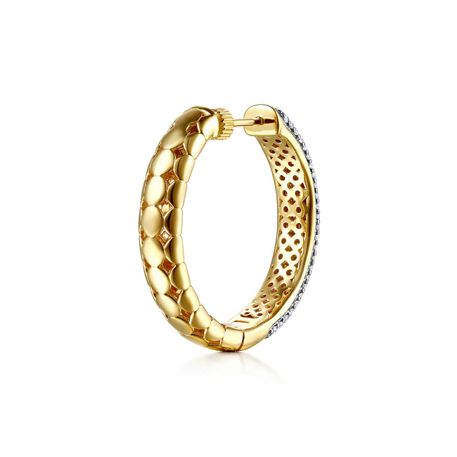 14K White & Yellow Gold Diamond 30mm Classic Hoop Earrings