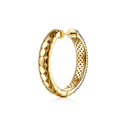 14K White & Yellow Gold Diamond 30mm Classic Hoop Earrings