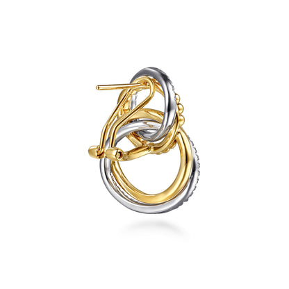 14K White & Yellow Gold Bujukan and Diamond Interlocking link Stud Earrings