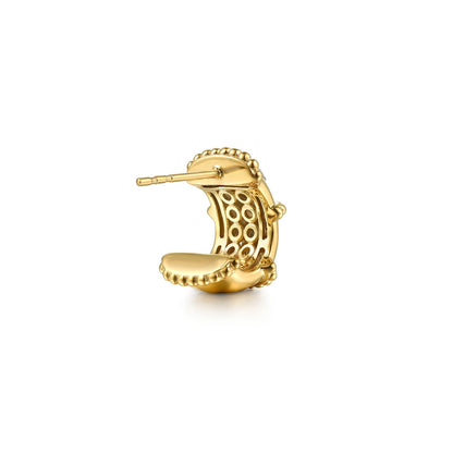14K White & Yellow Gold Bujukan and Diamond J Hoop Earrings