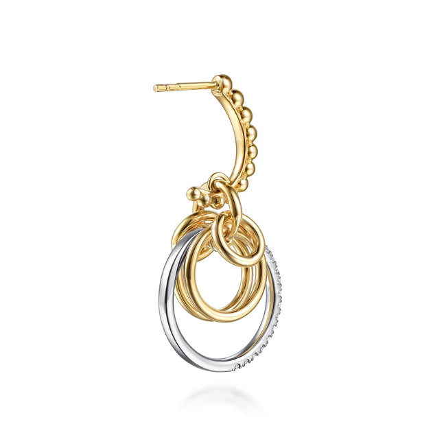 14K White & Yellow Gold Bujukan and Diamond Drop J-Hoop Earrings