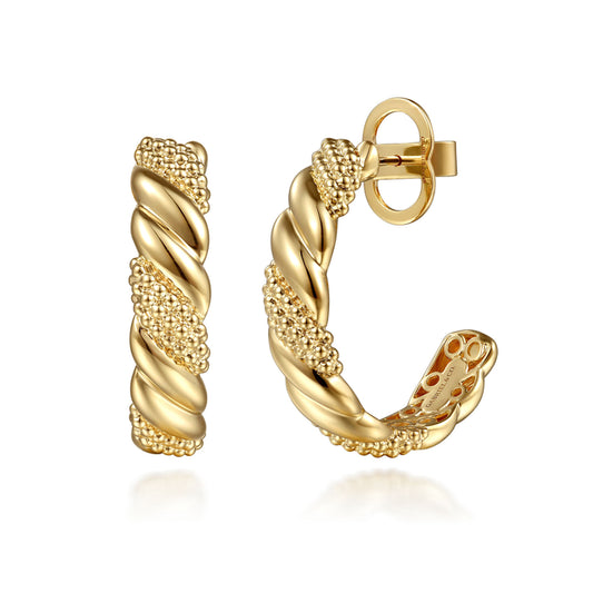 14K Yellow Plain Gold Bujukan J Hoop Stud Earrings