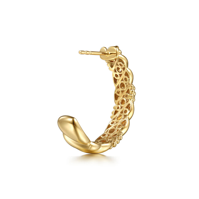 14K Yellow Plain Gold Bujukan J Hoop Stud Earrings