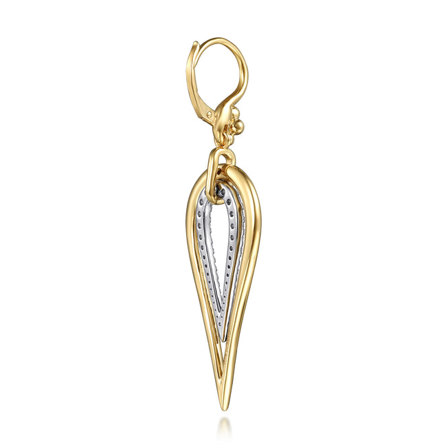 14K White & Yellow Gold Bujukan and Graduating Diamond Huggie Drop Earrings