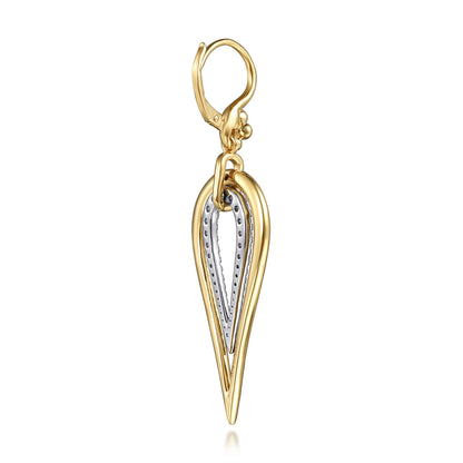 14K White & Yellow Gold Bujukan and Graduating Diamond Huggie Drop Earrings