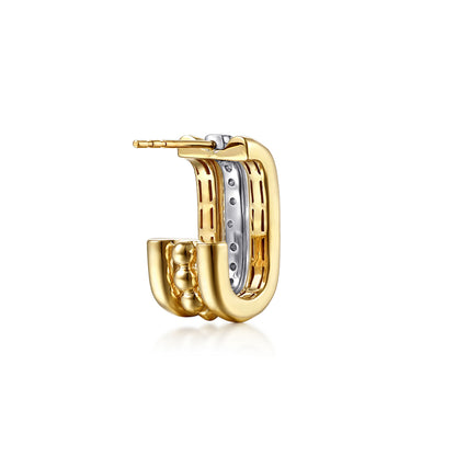 14K White & Yellow Gold Bujukan and Diamond J Hoop Stud Earrings