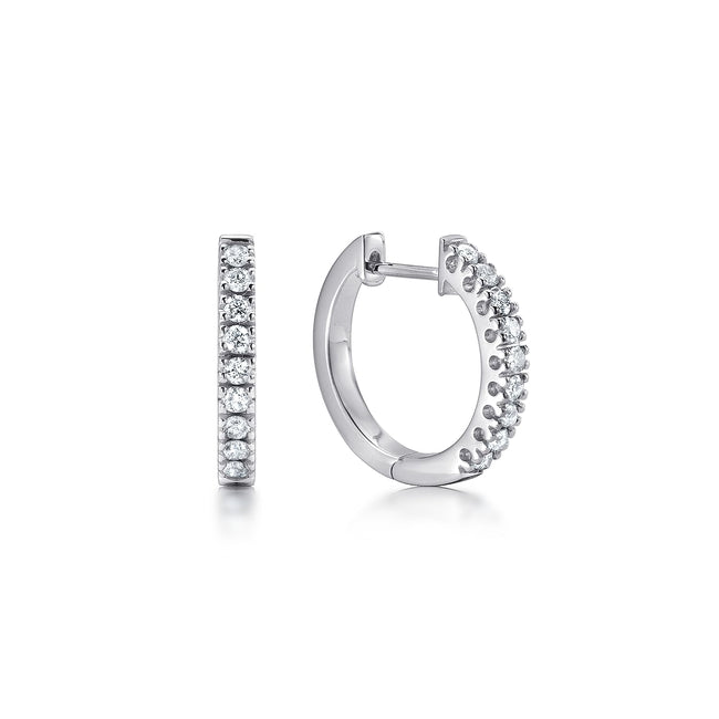 14K White Gold 15mm Classic Diamond Huggies