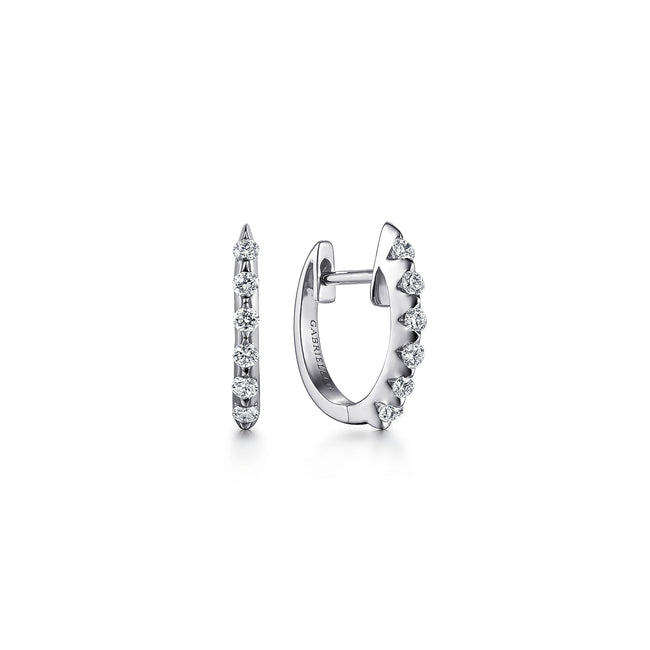 14k White Gold 15mm Slim Scalloped Diamond Huggie Earrings