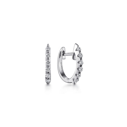 14k White Gold 15mm Slim Scalloped Diamond Huggie Earrings