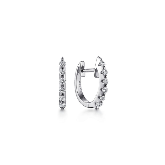 14k White Gold 15mm Slim Scalloped Diamond Huggie Earrings