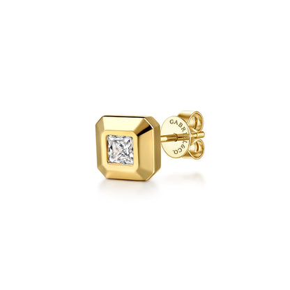 14K Yellow Gold Diamond Mens Angular Cuts Single Stud Earring