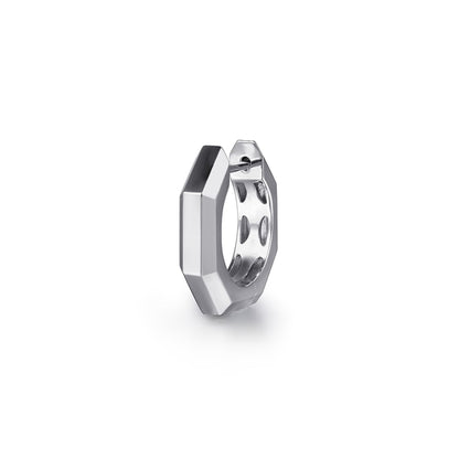 14K White Gold Mens Angular Cuts Single Huggie Earring