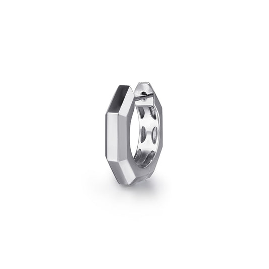 14K White Gold Mens Angular Cuts Single Huggie Earring