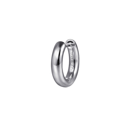14K White Gold Mens Round Tube Single Huggie Earring