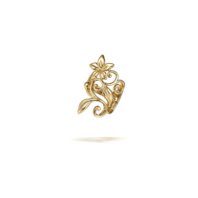 14K Yellow Gold Single Floral Ear Cuff