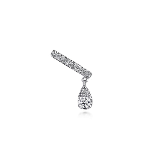 14K White Gold Single Diamond Ear Cuff with Teardrop Charm