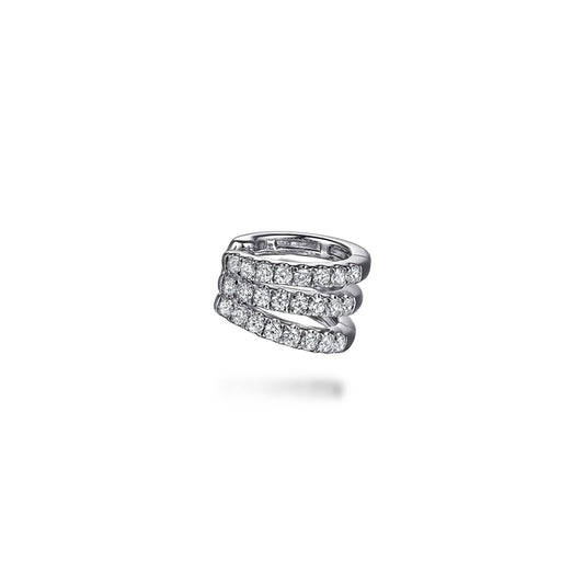 14K White Gold Three Row Diamond Single Ear Cuff