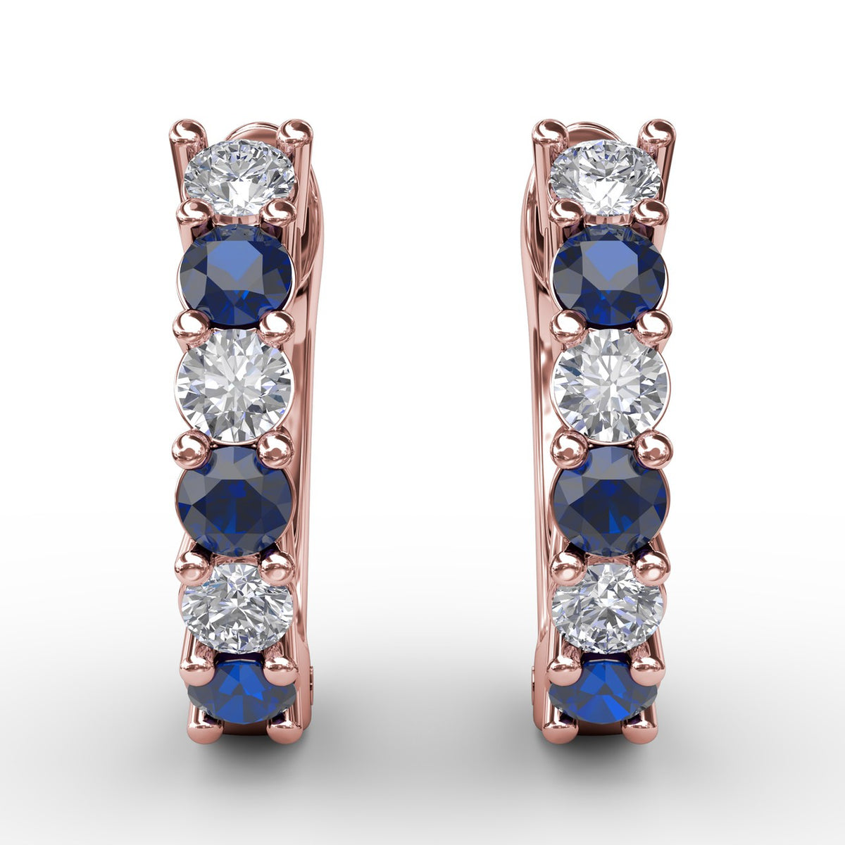 Shared Prong Sapphire And Diamond Hoop Earrings