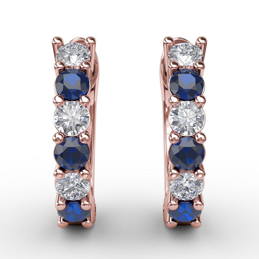 Shared Prong Sapphire And Diamond Hoop Earrings