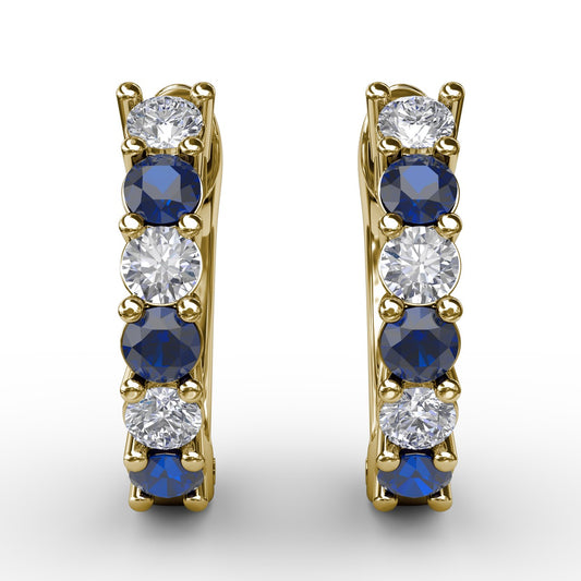 Shared Prong Sapphire And Diamond Hoop Earrings